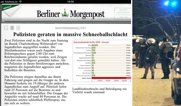 Geballte Winterkriminalität in Berlin, WM-Arena verschont