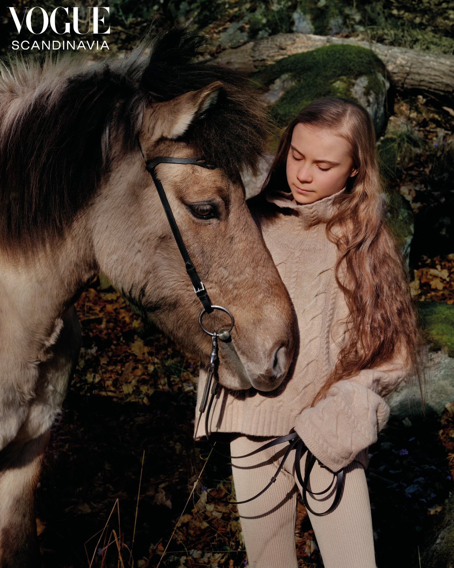 Greta poses with an Icelandic horse on Vogue cover